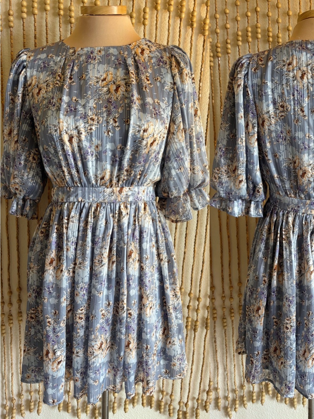 Lulus Silky Vintage Floral Pleated Puff Half Sleeve Feminine Coquette Dress Sm